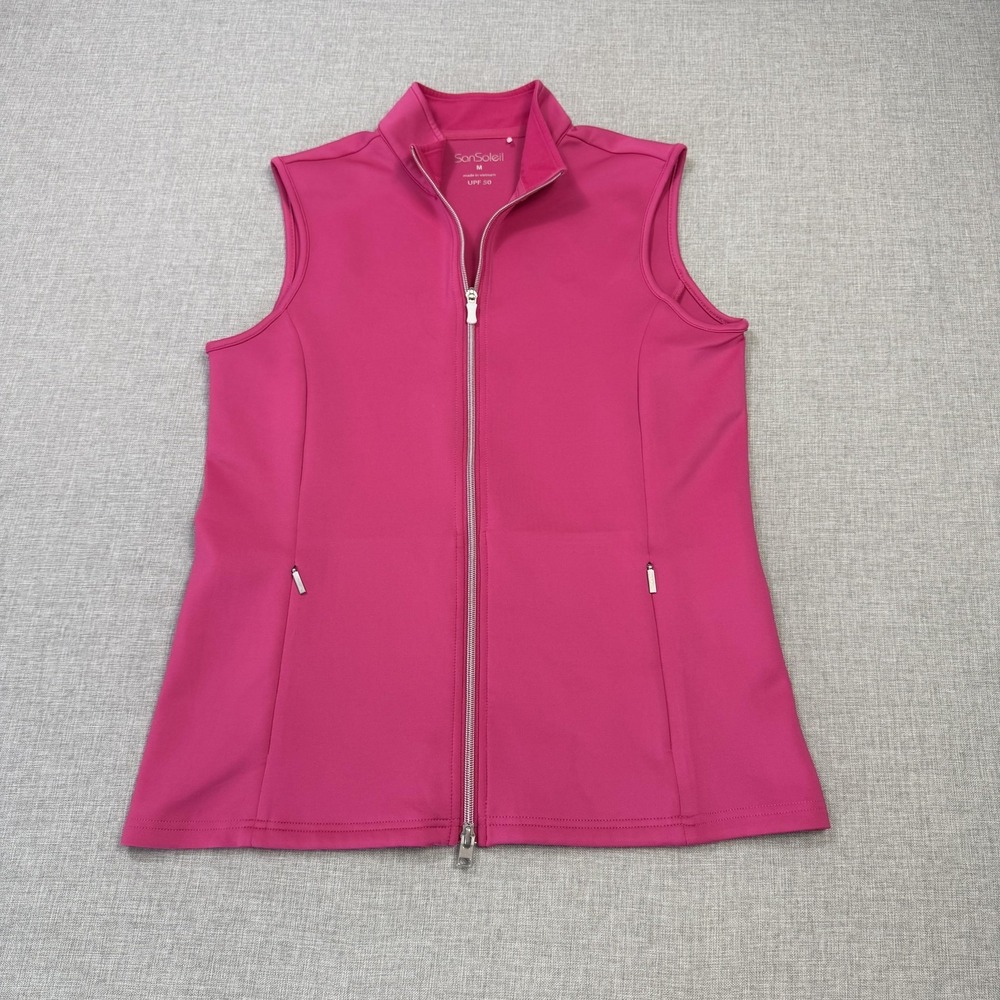 SanSoleil Tank Womens Medium Pink Full Zip Pockets UV Protection Golf Activewear
